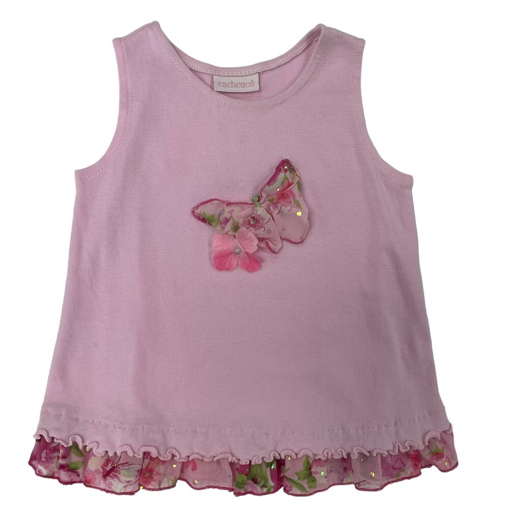 Cachcach Sleeveless Ruffle Trim Butterfly Floral Applique Pink Dress 12 Months?
